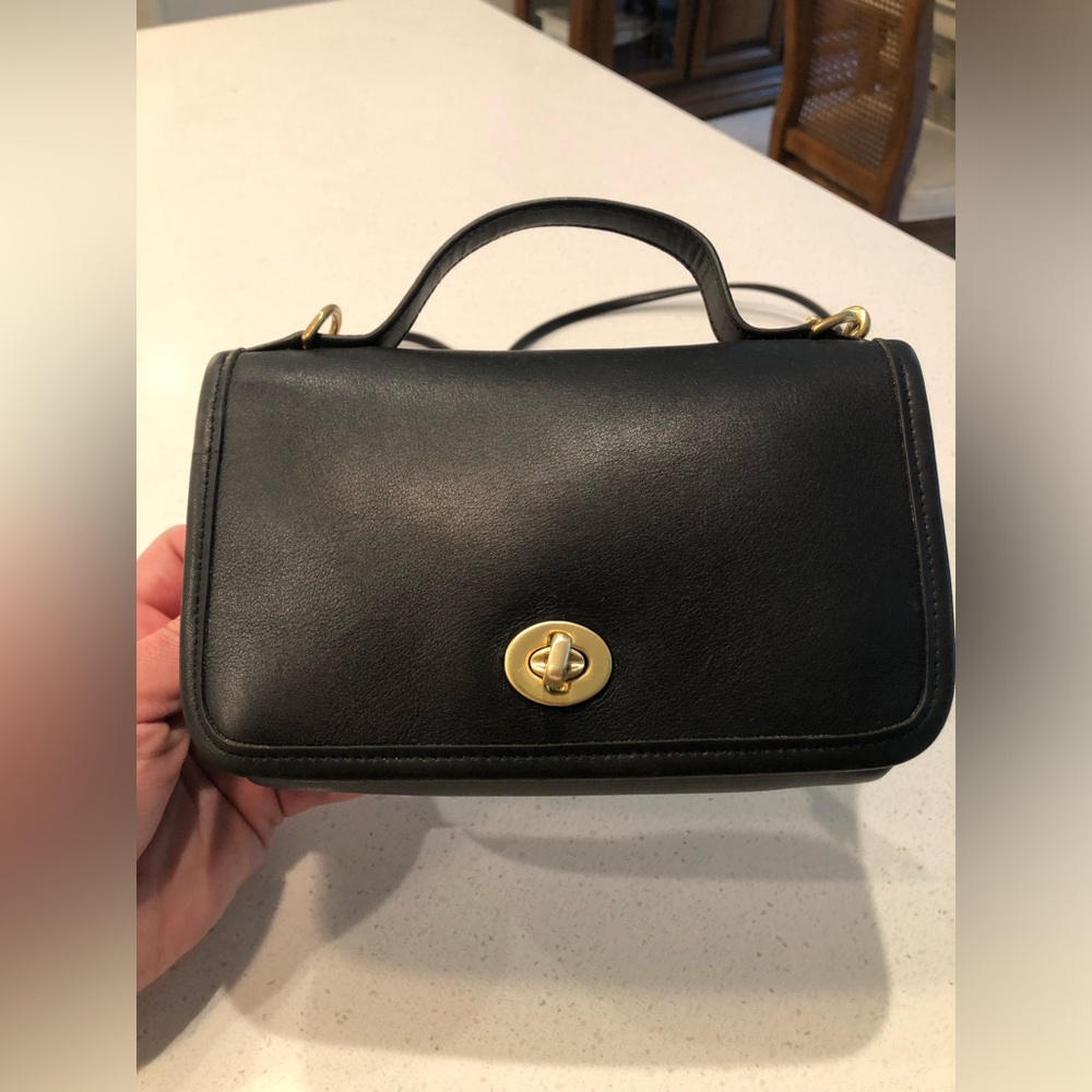 Vintage COACH #9924 Casino Black Leather Satchel Handbag Crossbody in ECU - Picture 2 of 12